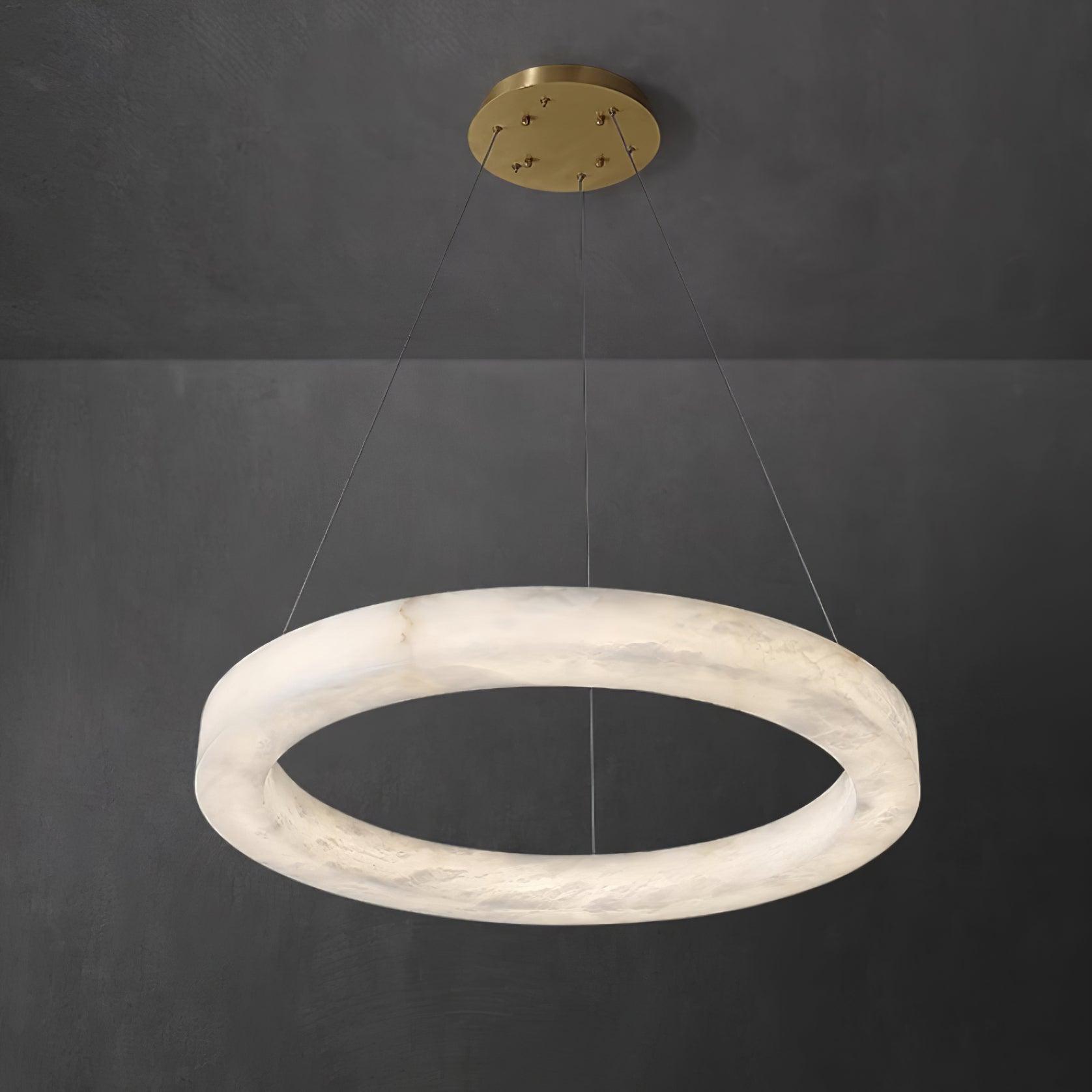 Marika Alabaster Chandelier - ∅ 31.5″ x H 3.1″ / Dia 80cm x H 8cmBrass & White AlabasterWarm WhiteTrivellolab