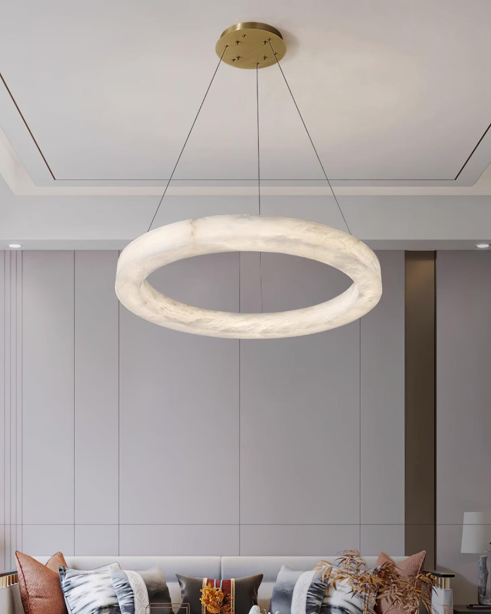 Marika Alabaster Chandelier - 3 Rings S 19.6″+23.6″+31.5″ / 50cm+60cm+80cmBrass & White AlabasterWarm WhiteTrivellolab