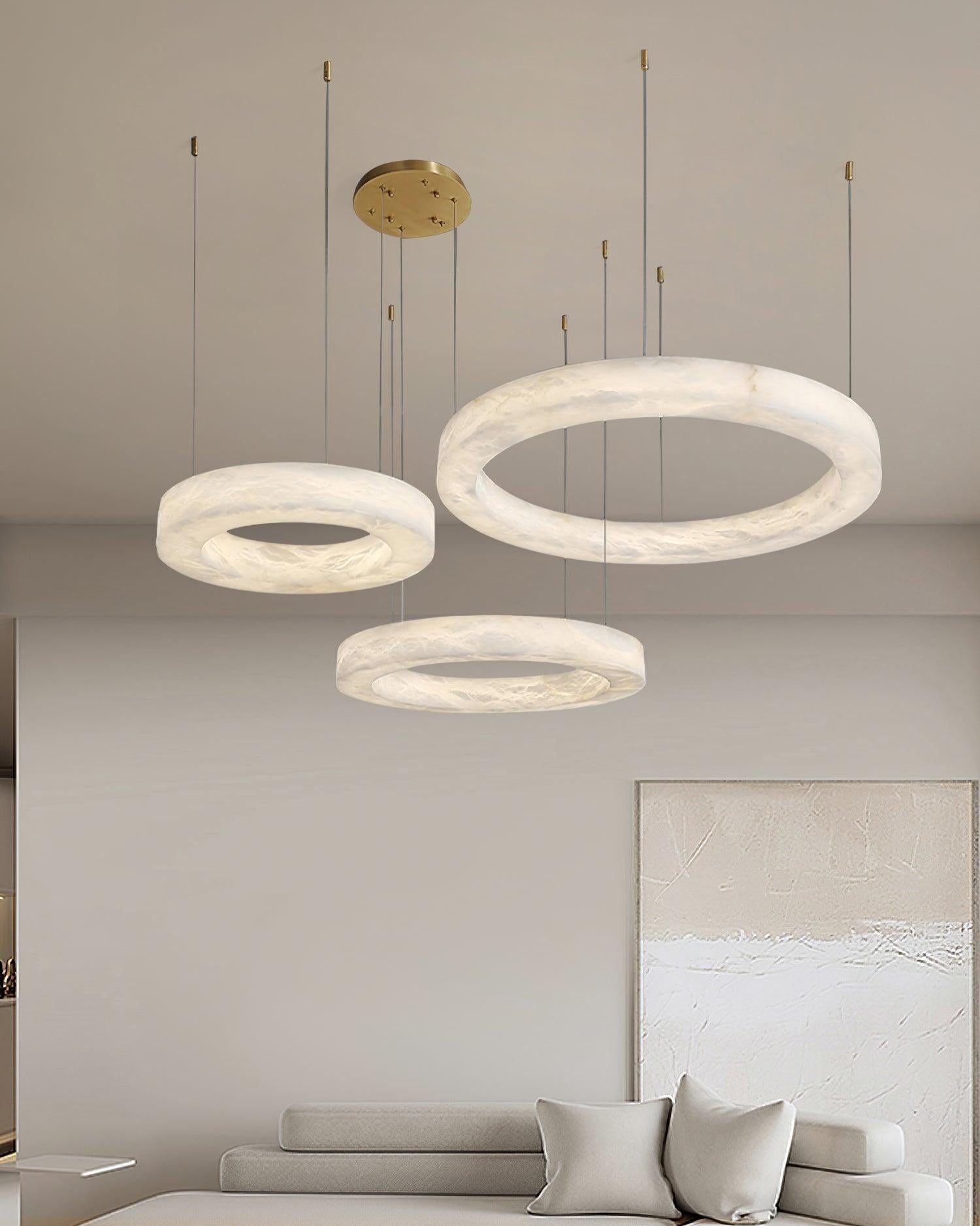 Marika Alabaster Chandelier - 3 Rings S 19.6″+23.6″+31.5″ / 50cm+60cm+80cmBrass & White AlabasterWarm WhiteTrivellolab