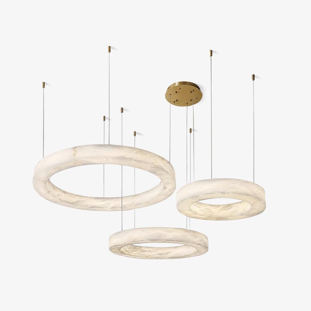 Marika Alabaster Chandelier - 3 Rings S 19.6″+23.6″+31.5″ / 50cm+60cm+80cmBrass & White AlabasterWarm WhiteTrivellolab