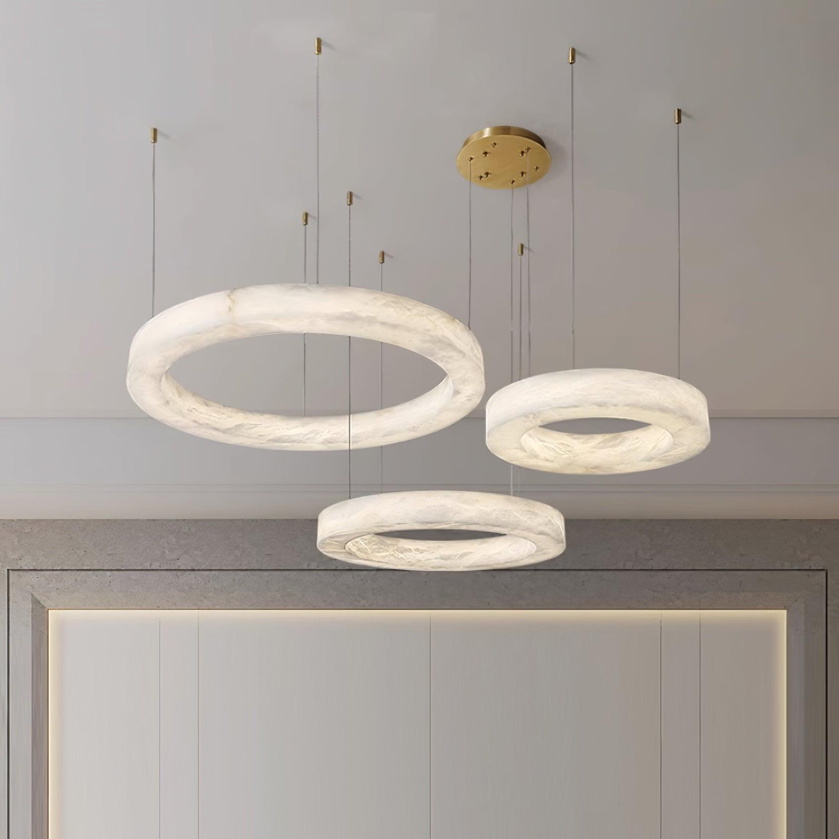 Marika Alabaster Chandelier - 3 Rings S 19.6″+23.6″+31.5″ / 50cm+60cm+80cmBrass & White AlabasterWarm WhiteTrivellolab