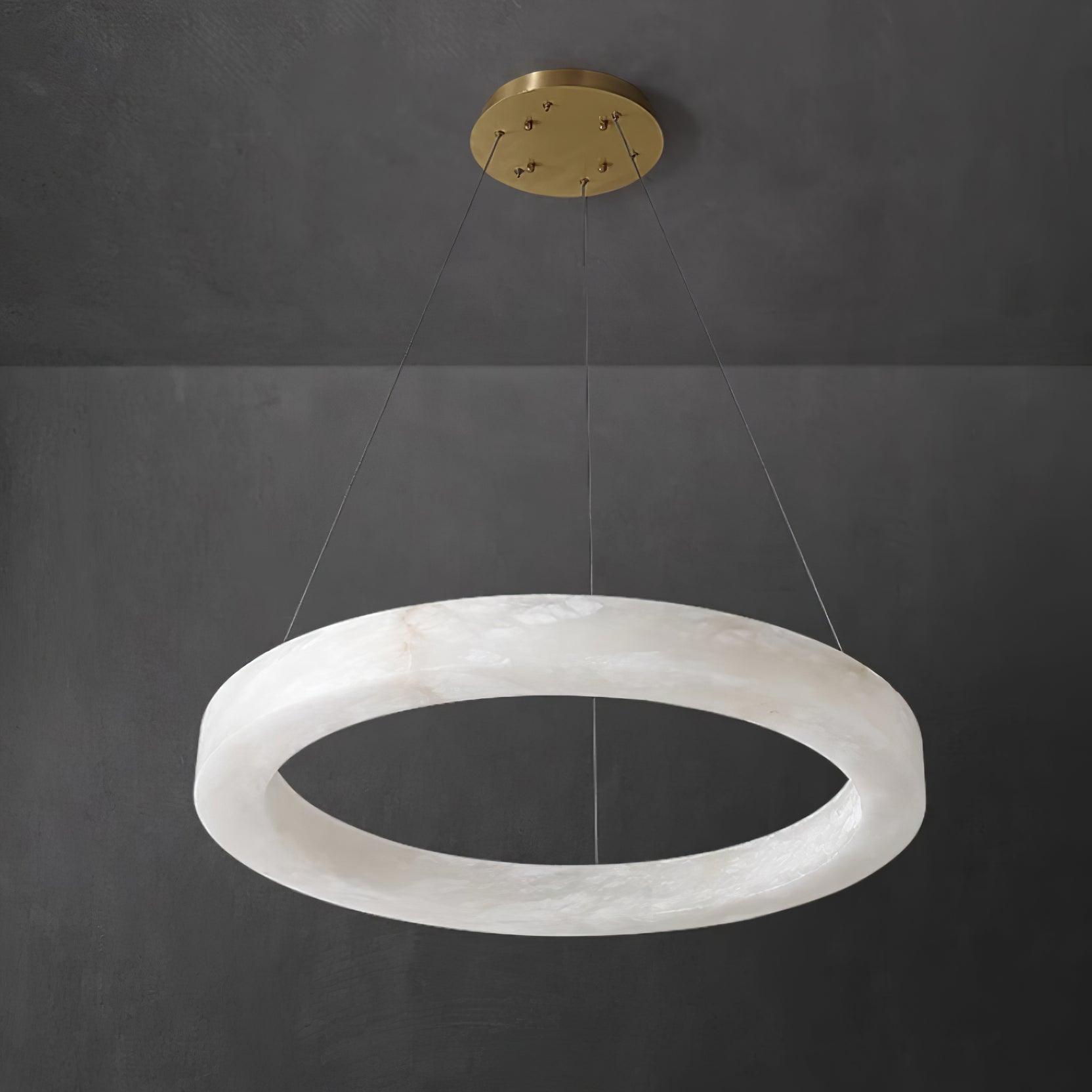Marika Alabaster Chandelier - ∅ 31.5″ x H 3.1″ / Dia 80cm x H 8cmBrass & White AlabasterWarm WhiteTrivellolab