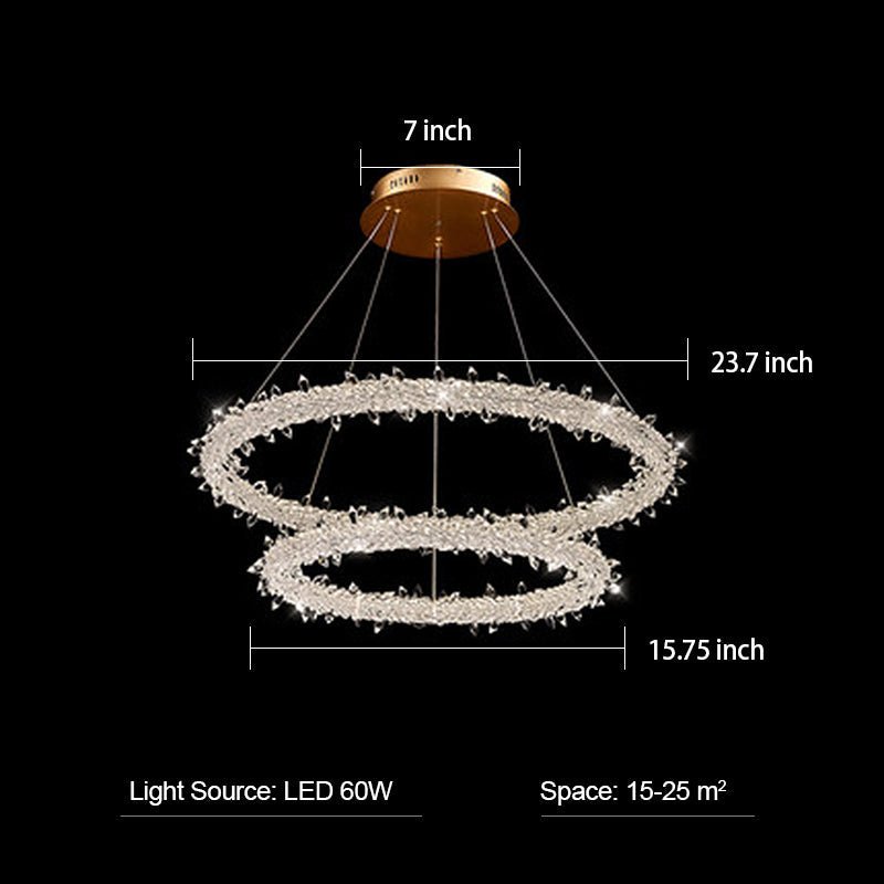 Modern 3 - Ring Halo Crystal Chandelier for Living Room/Bedroom - 2 Rings/ D23.7"+D15.75"Warm LightTrivellolab