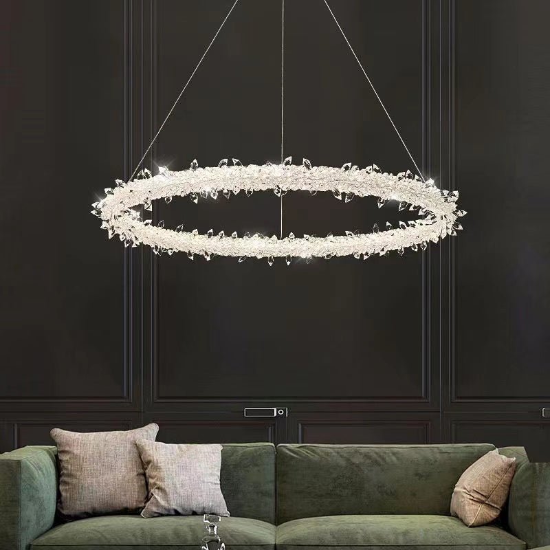 Modern 3 - Ring Halo Crystal Chandelier for Living Room/Bedroom - 1 Ring/D19.7"*H118.1"Warm LightTrivellolab