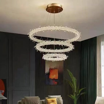 Modern 3 - Ring Halo Crystal Chandelier for Living Room/Bedroom - 1 Ring/D19.7"*H118.1"Warm LightTrivellolab