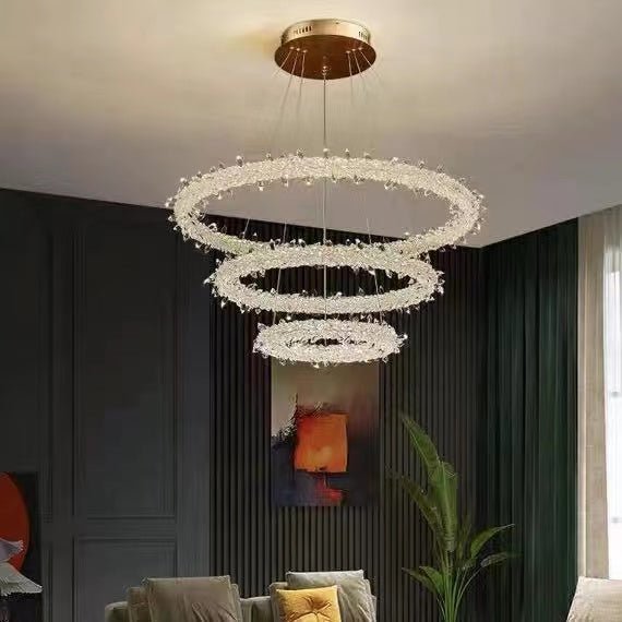 Modern 3 - Ring Halo Crystal Chandelier for Living Room/Bedroom - 1 Ring/D19.7"*H118.1"Warm LightTrivellolab
