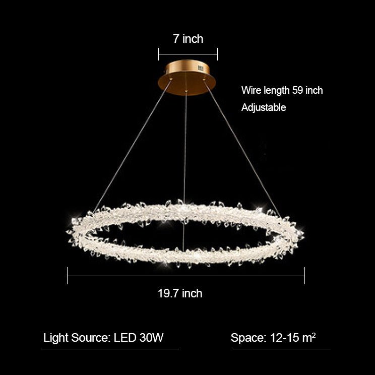 Modern 3 - Ring Halo Crystal Chandelier for Living Room/Bedroom - 1 Ring/D19.7"*H118.1"Warm LightTrivellolab