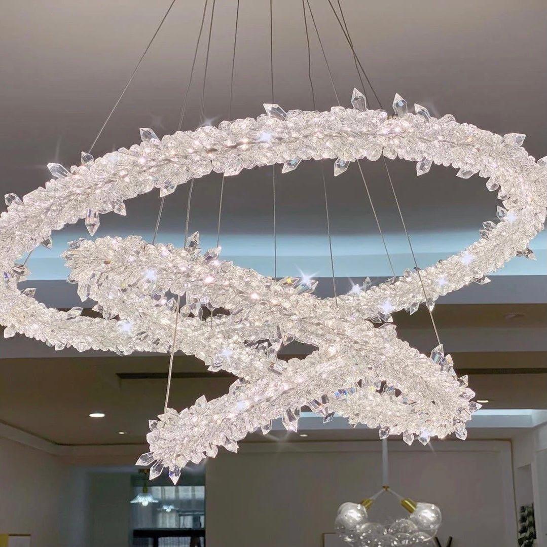 Modern 3 - Ring Halo Crystal Chandelier for Living Room/Bedroom - 1 Ring/D19.7"*H118.1"Warm LightTrivellolab