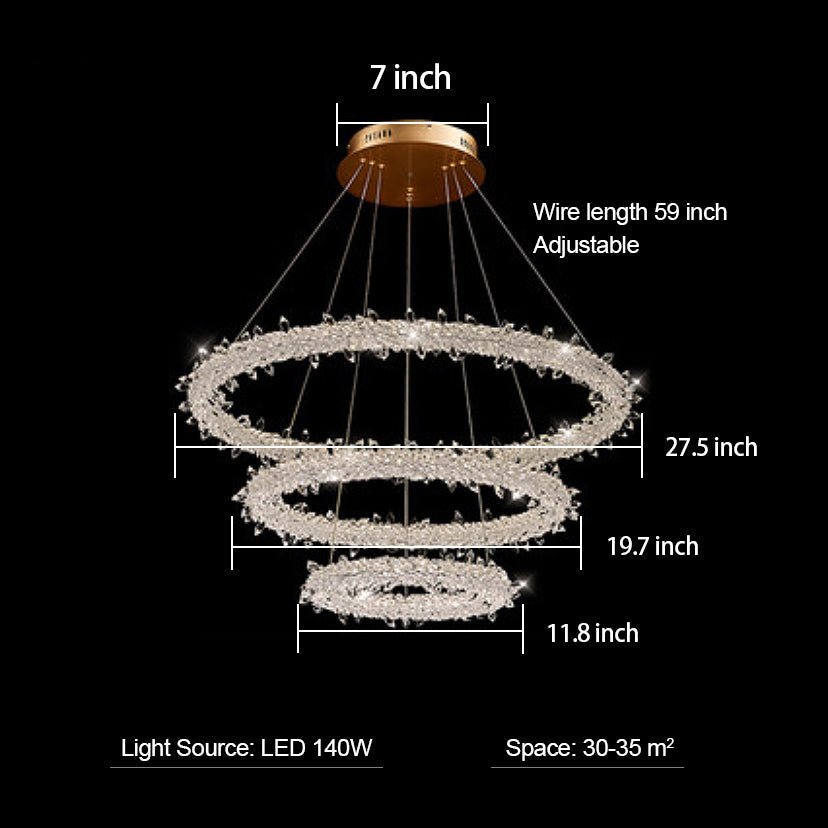 Modern 3 - Ring Halo Crystal Chandelier for Living Room/Bedroom - 3 Rings/ D27.5"+D19.7"+D11.8"Warm LightTrivellolab