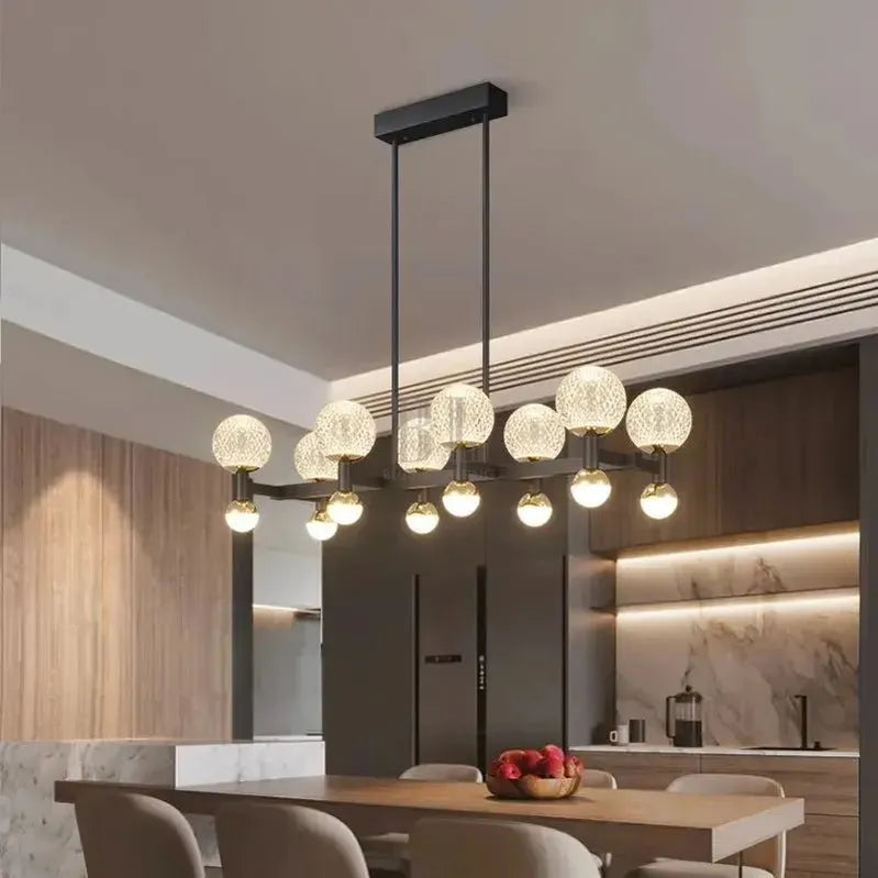 Modern Black Linear Dining Room Chandelier 12/16 Lights - 12 LightWarm White 3000KTrivellolab