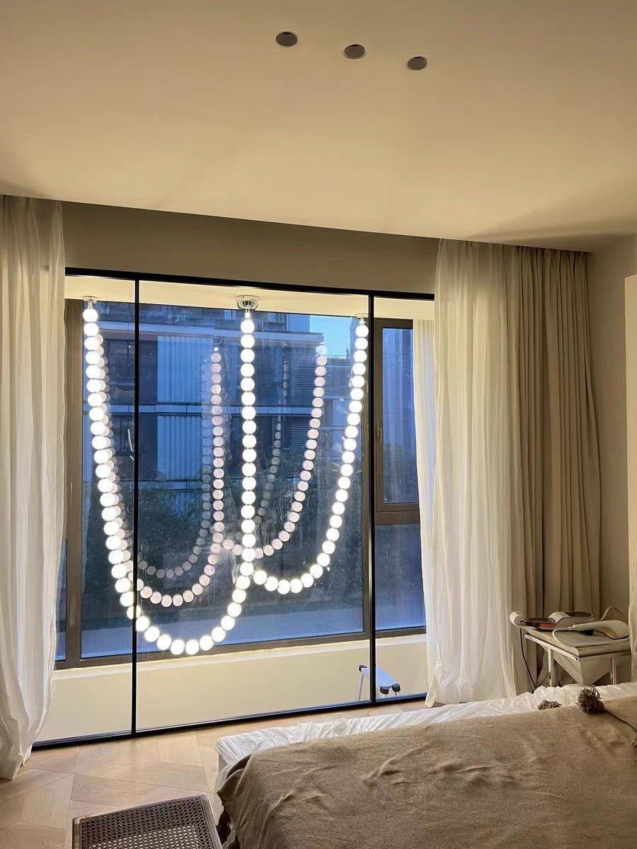 Modern Creative Pearl Necklace Chandelier - 12 Pearls/L78.7"With Metal DividerWarm LightTrivellolab