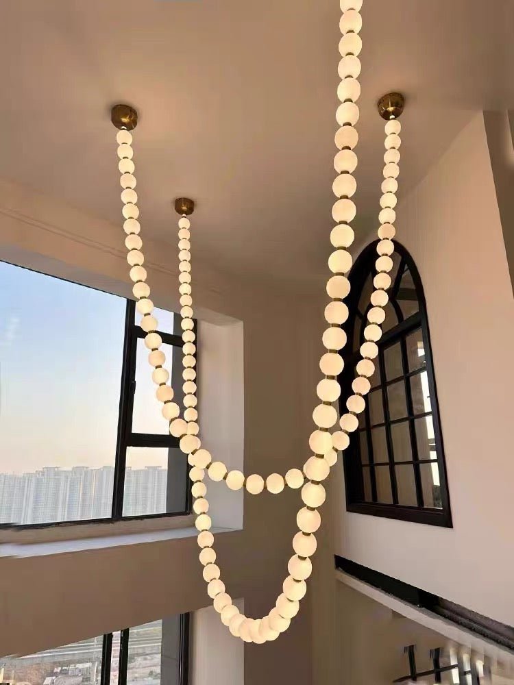 Modern Creative Pearl Necklace Chandelier - 12 Pearls/L78.7"With Metal DividerWarm LightTrivellolab