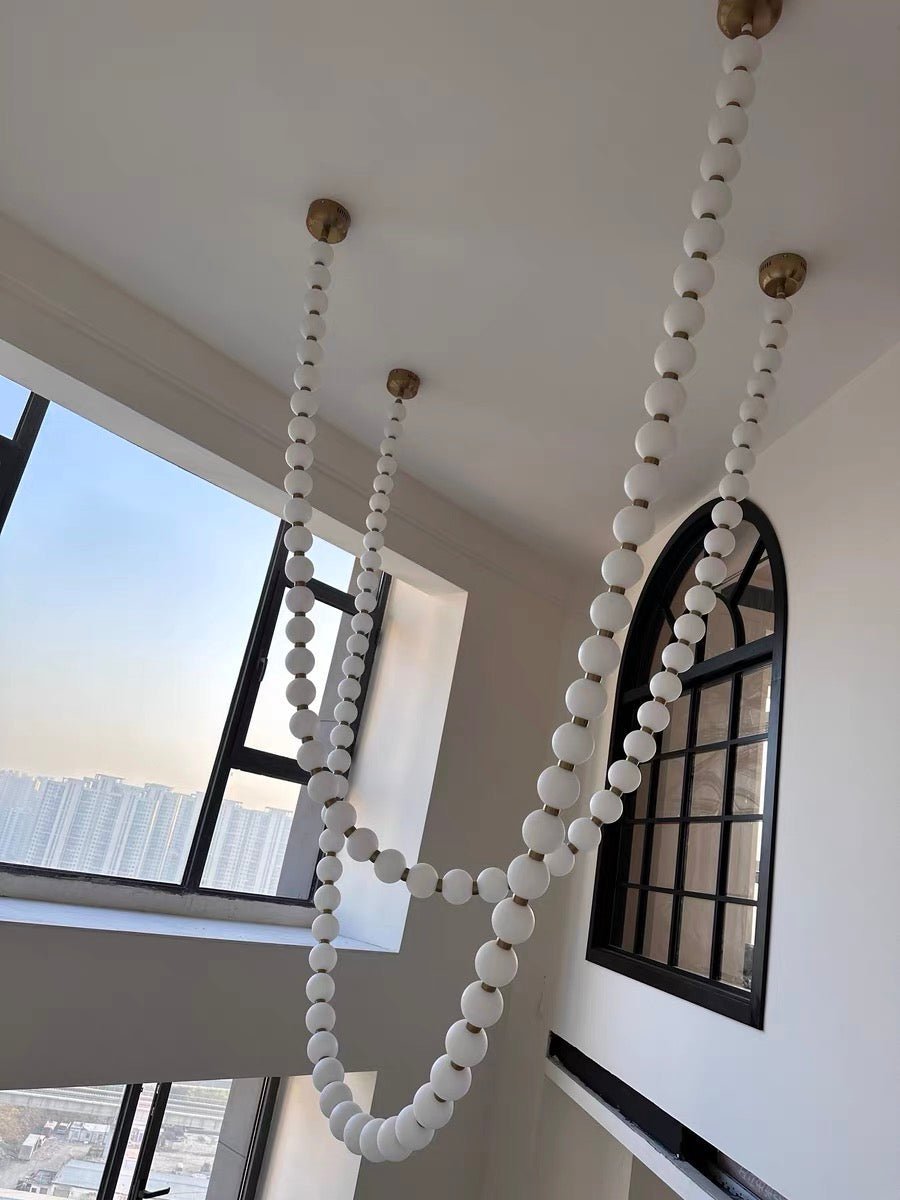 Modern Creative Pearl Necklace Chandelier - 12 Pearls/L78.7"With Metal DividerWarm LightTrivellolab