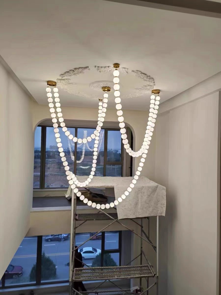 Modern Creative Pearl Necklace Chandelier - 12 Pearls/L78.7"With Metal DividerWarm LightTrivellolab