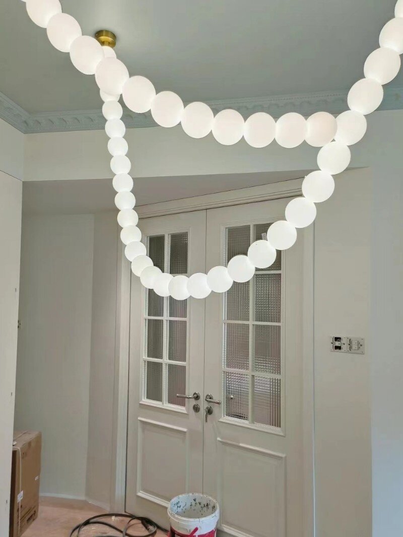 Modern Creative Pearl Necklace Chandelier - 12 Pearls/L78.7"With Metal DividerWarm LightTrivellolab