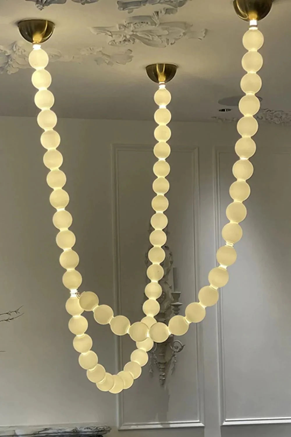 Modern Creative Pearl Necklace Chandelier - 12 Pearls/L78.7"With Metal DividerWarm LightTrivellolab
