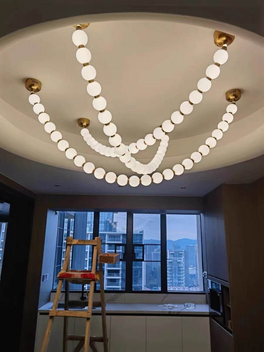 Modern Creative Pearl Necklace Chandelier - 12 Pearls/L78.7"With Metal DividerWarm LightTrivellolab