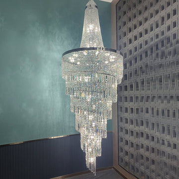 Modern Crystal Tassel Chandelier for Foyer/Staircase - D23.6"*H82.6"Warm LightTrivellolab