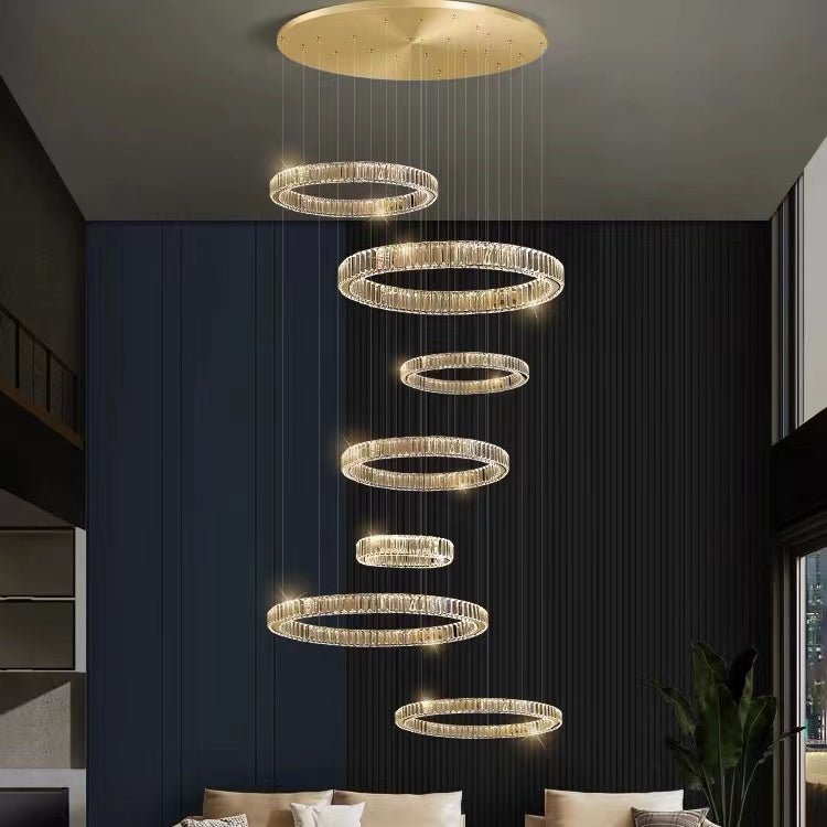 Modern Layered Ring Crystal Chandelier For High Ceiling Living Room /Foryer/Stairscase - 5 Rings:D23.6"*H78.7"Warm LightTrivellolab