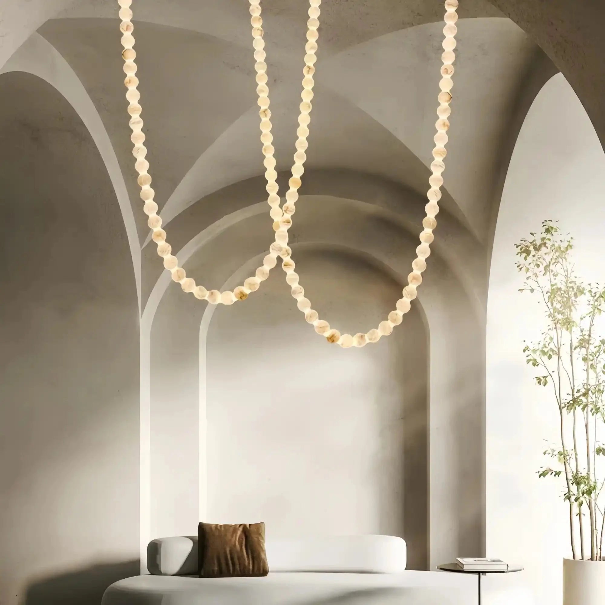 Modern LED Natural Alabaster Globes Beads Hanging Chandelier Indoor Lighting Fixture-Modern Pendant lamp-Trivellolab-112 globes-L300+L500CM/L118"+L197"-Neutral Light (4000K)-Black + White-Trivellolab