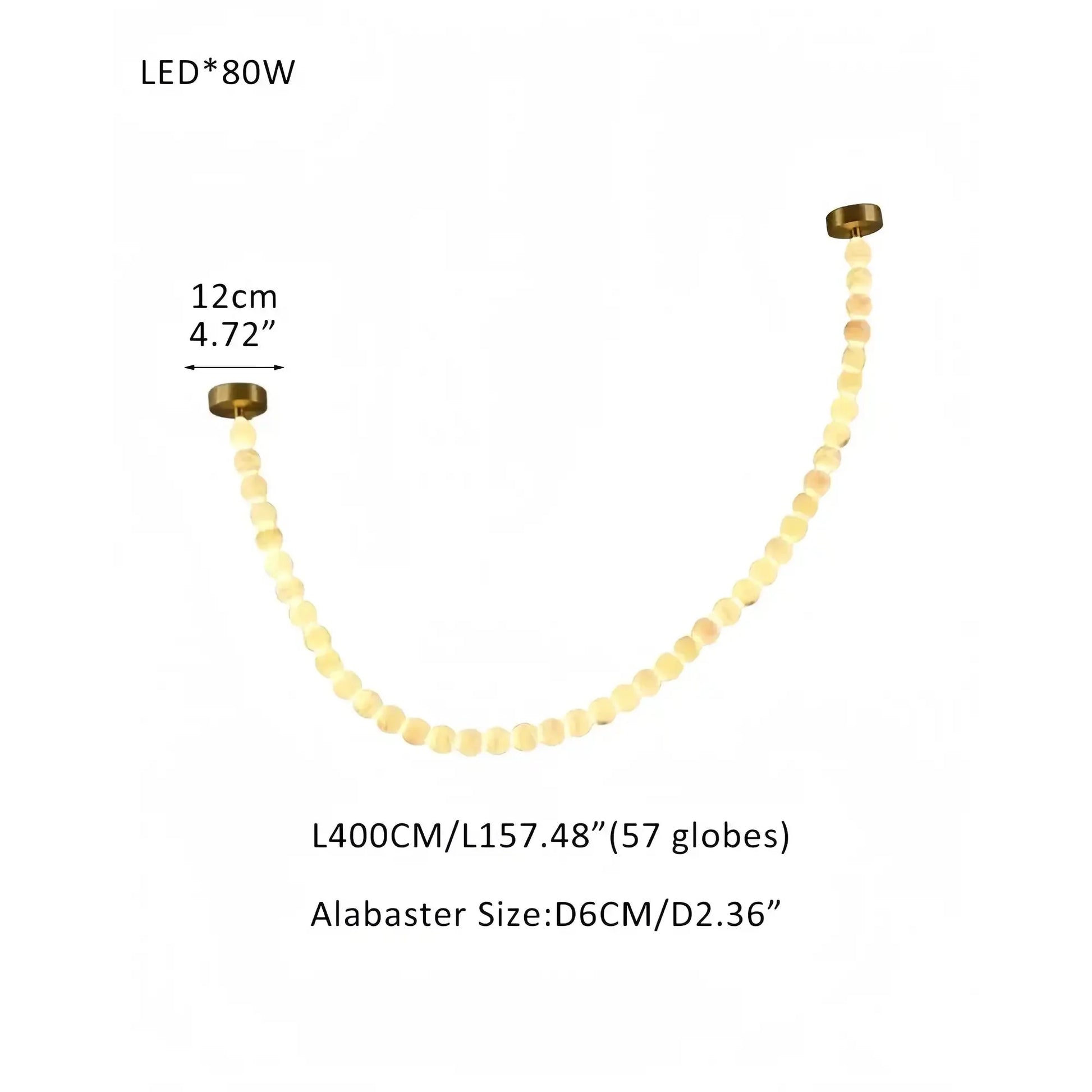 Modern LED Natural Alabaster Globes Beads Hanging Chandelier Indoor Lighting Fixture-Modern Pendant lamp-Trivellolab-57 globes-L400CM/L157"-Warm Light (3000K)-Brass + White-Trivellolab