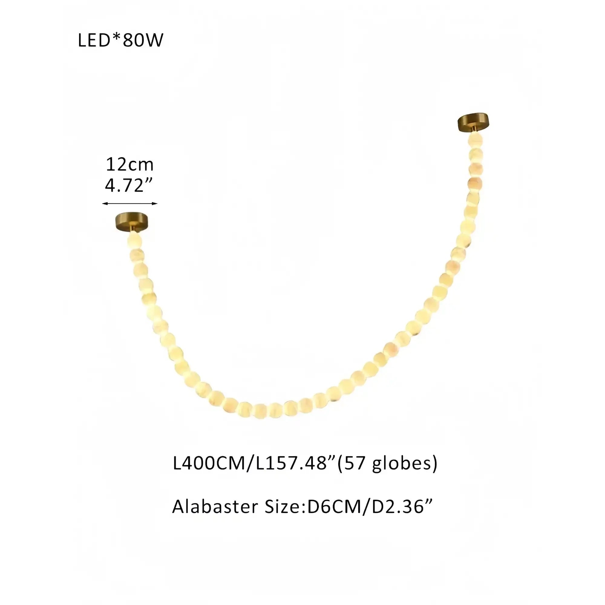 Modern LED Natural Alabaster Globes Beads Hanging Chandelier Indoor Lighting Fixture-Modern Pendant lamp-Trivellolab-57 globes-L400CM/L157"-Warm Light (3000K)-Brass + White-Trivellolab