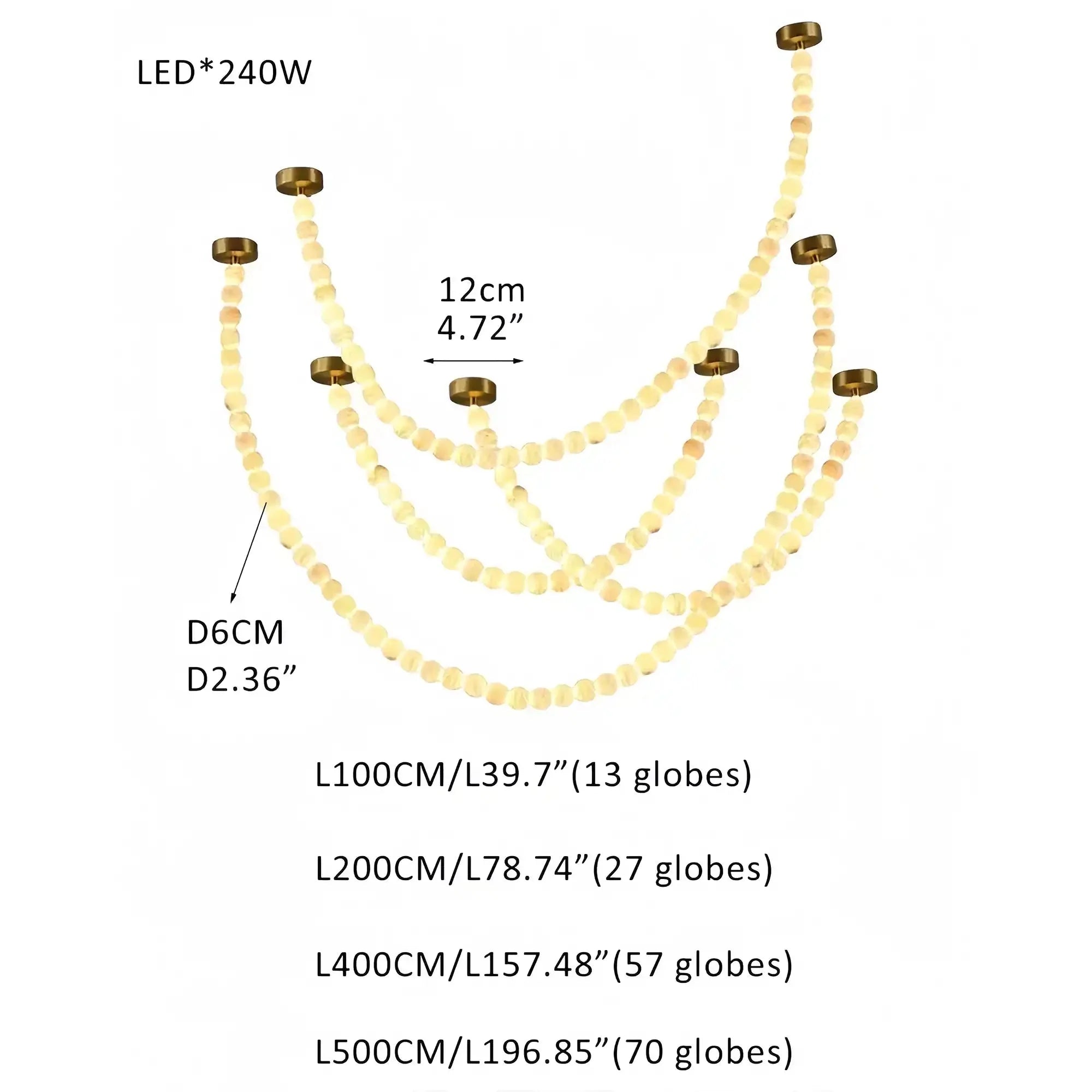 Modern LED Natural Alabaster Globes Beads Hanging Chandelier Indoor Lighting Fixture-Modern Pendant lamp-Trivellolab-167 globes-L100+L200+L400+L500CM/L40"+L80"+L157"+L197"-Warm Light (3000K)-Brass + White-Trivellolab