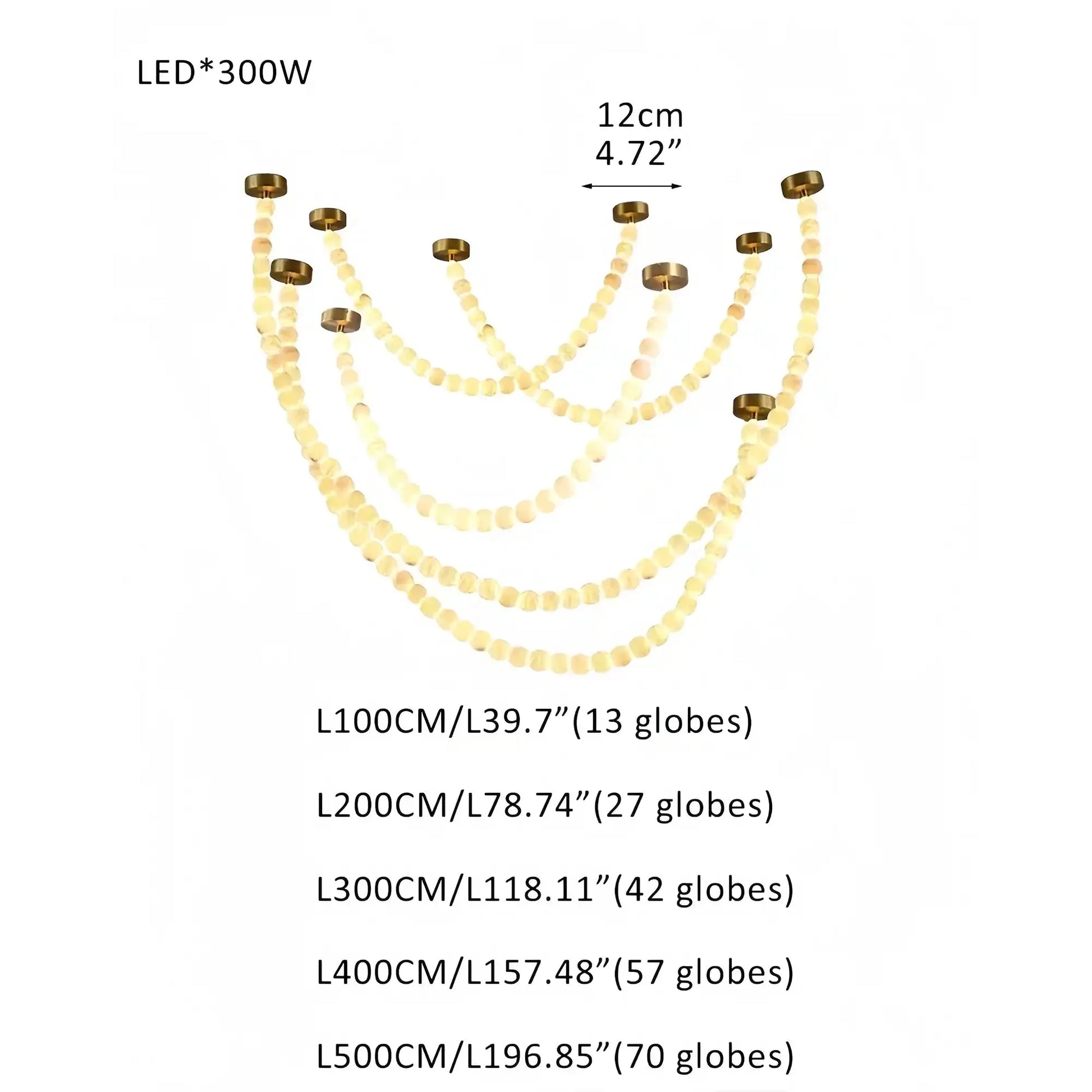 Modern LED Natural Alabaster Globes Beads Hanging Chandelier Indoor Lighting Fixture-Modern Pendant lamp-Trivellolab-209 globes-L100+L200+L300+L400+L500CM/L40"+L80"+L118"+L157"+L197"-Warm Light (3000K)-Brass + White-Trivellolab