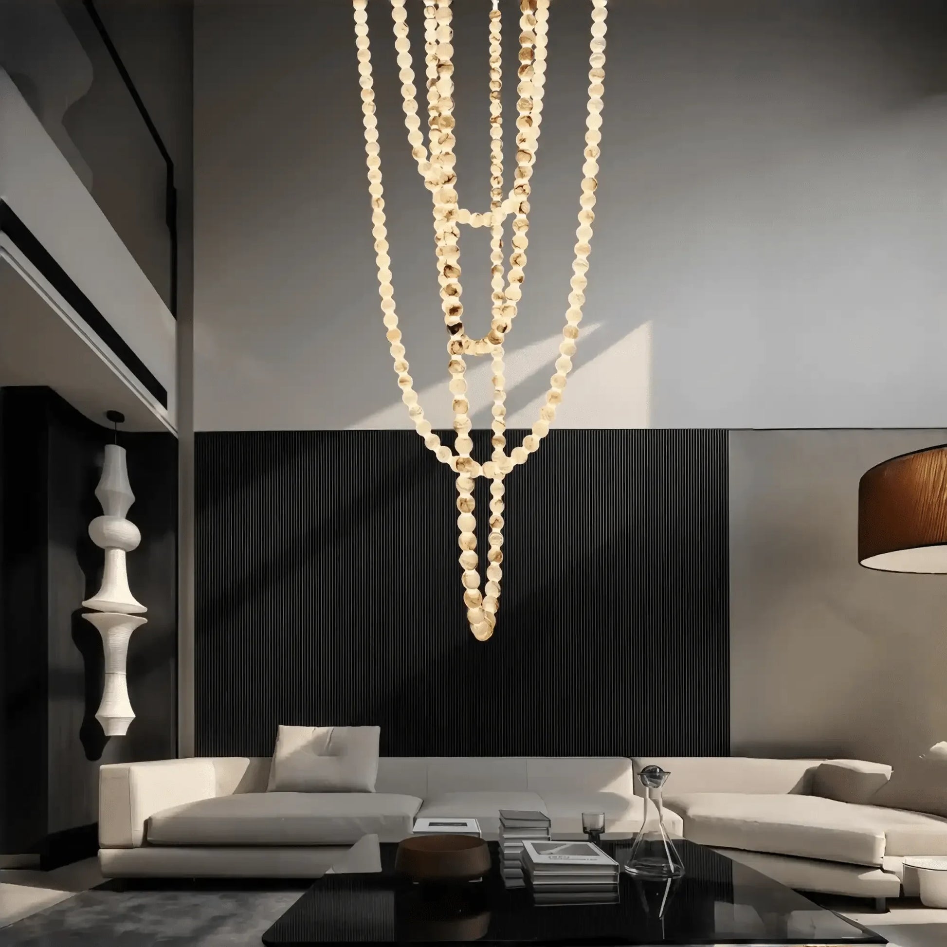 Modern LED Natural Alabaster Globes Beads Hanging Chandelier Indoor Lighting Fixture-Modern Pendant lamp-Trivellolab-209 globes-L100+L200+L300+L400+L500CM/L40"+L80"+L118"+L157"+L197"-Neutral Light (4000K)-Brass + White-Trivellolab