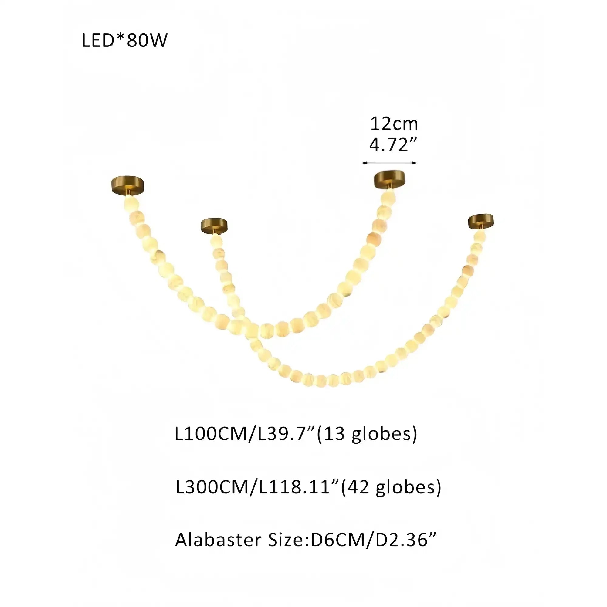 Modern LED Natural Alabaster Globes Beads Hanging Chandelier Indoor Lighting Fixture-Modern Pendant lamp-Trivellolab-55 globes-L100+L300CM/L40"+L118"-Warm Light (3000K)-Brass + White-Trivellolab
