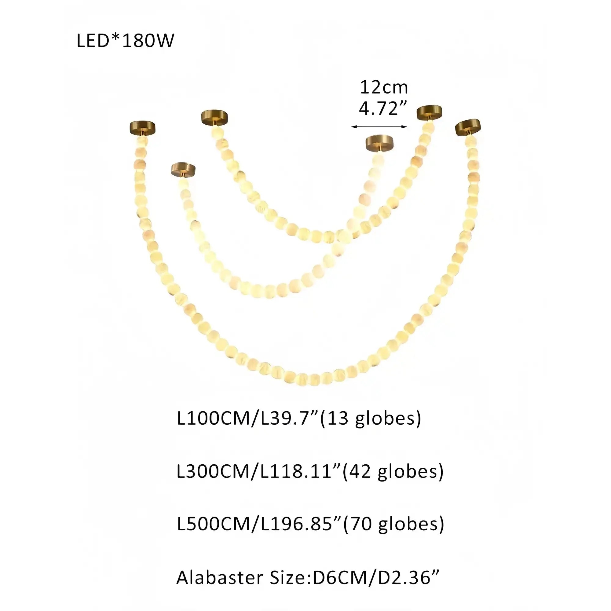 Modern LED Natural Alabaster Globes Beads Hanging Chandelier Indoor Lighting Fixture-Modern Pendant lamp-Trivellolab-125 globes-L100+L300+L500CM/L40"+L118"+L197"-Warm Light (3000K)-Brass + White-Trivellolab
