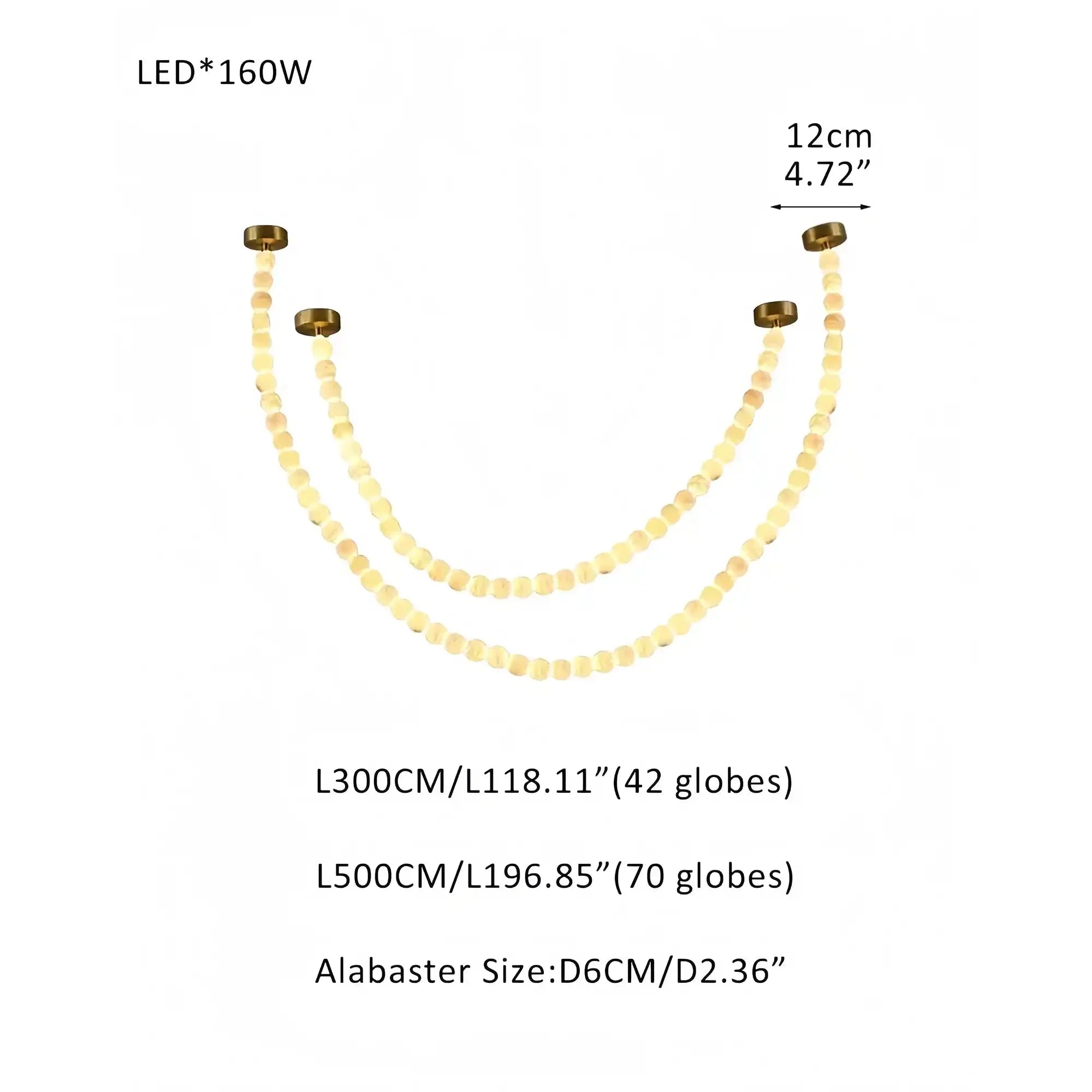 Modern LED Natural Alabaster Globes Beads Hanging Chandelier Indoor Lighting Fixture-Modern Pendant lamp-Trivellolab-112 globes-L300+L500CM/L118"+L197"-Warm Light (3000K)-Brass + White-Trivellolab