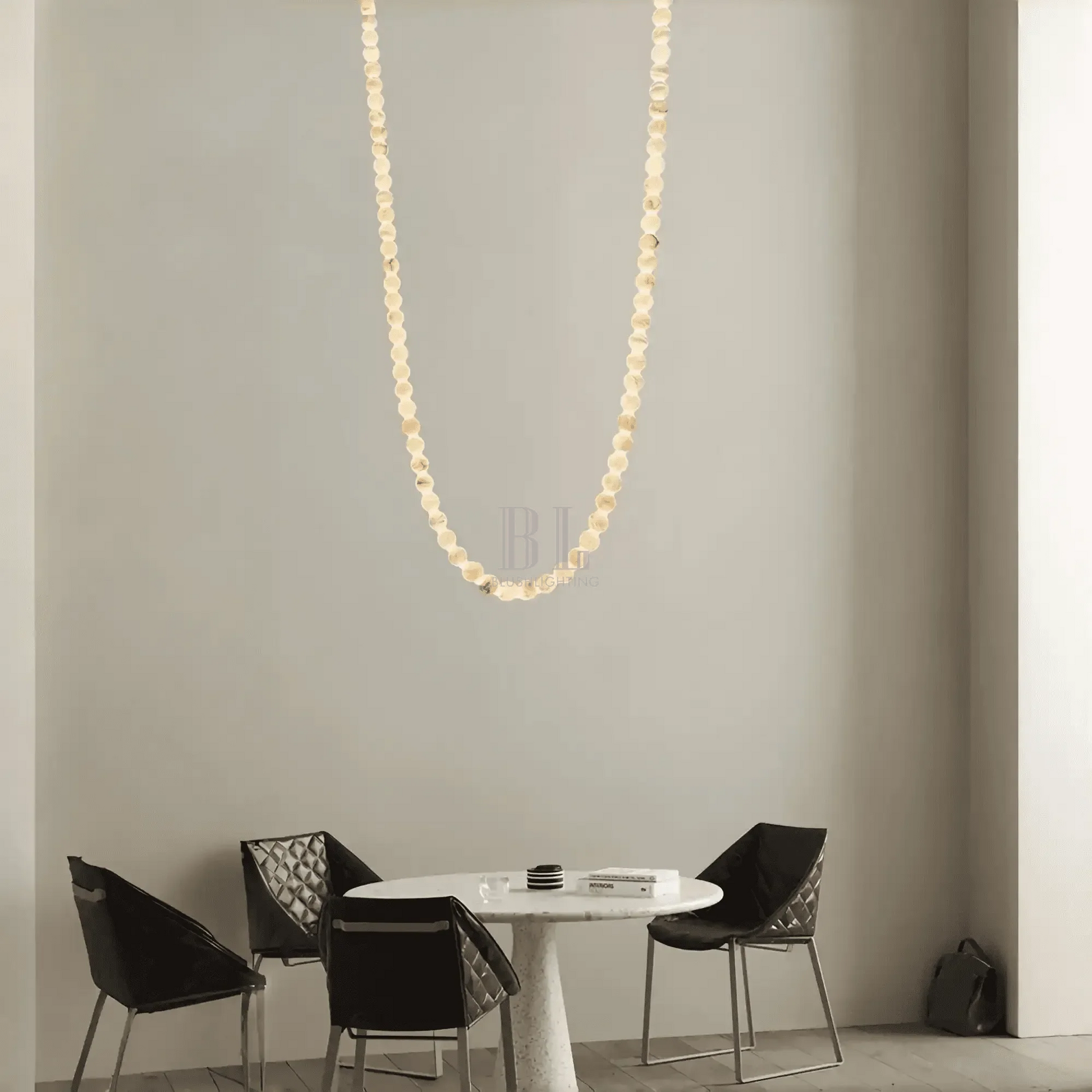 Modern LED Natural Alabaster Globes Beads Hanging Chandelier Indoor Lighting Fixture-Modern Pendant lamp-Trivellolab-70 globes-L500CM/L197"-Warm Light (3000K)-Black + White-Trivellolab