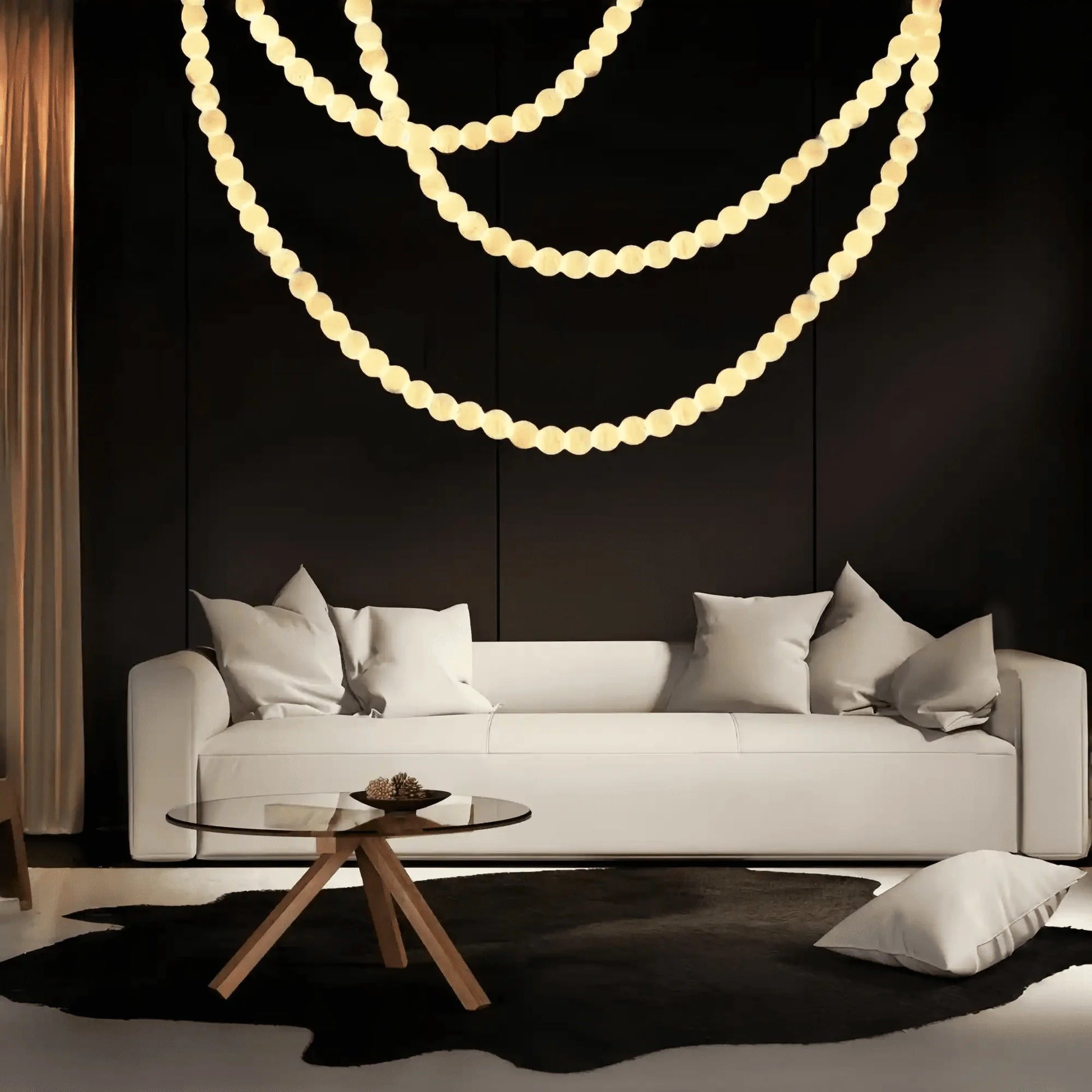Modern LED Natural Alabaster Globes Beads Hanging Chandelier Indoor Lighting Fixture-Modern Pendant lamp-Trivellolab-125 globes-L100+L300+L500CM/L40"+L118"+L197"-Cool Light (6000k)-Black + White-Trivellolab