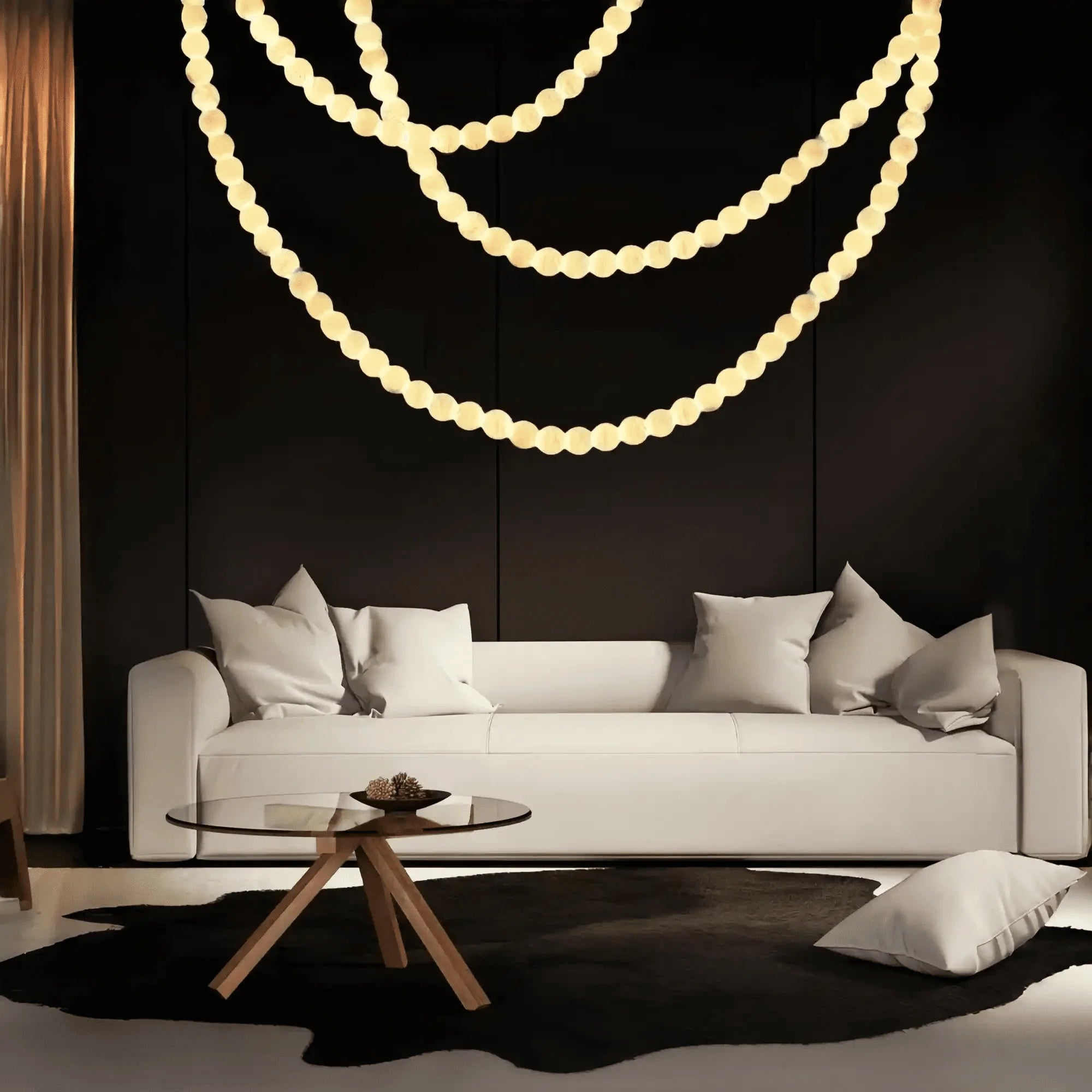 Modern LED Natural Alabaster Globes Beads Hanging Chandelier Indoor Lighting Fixture-Modern Pendant lamp-Trivellolab-125 globes-L100+L300+L500CM/L40"+L118"+L197"-Cool Light (6000k)-Black + White-Trivellolab
