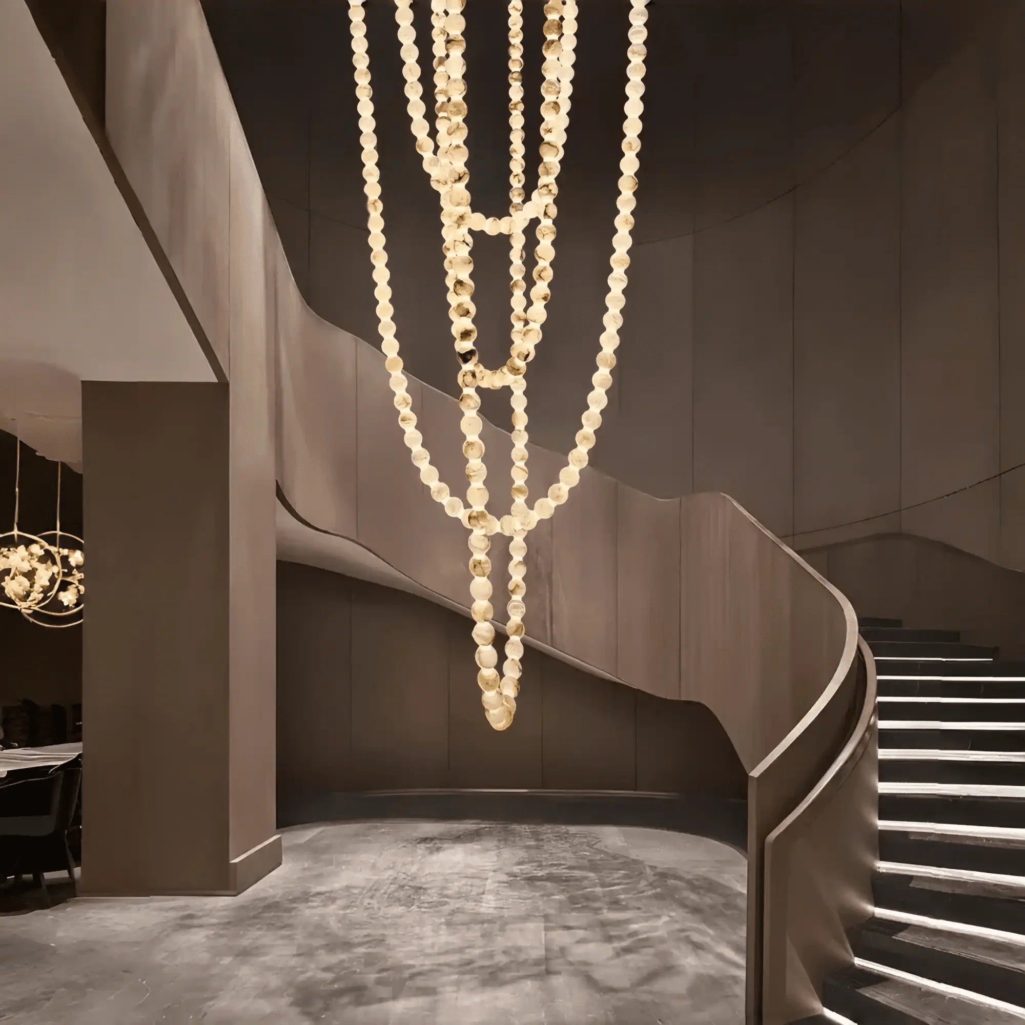 Modern LED Natural Alabaster Globes Beads Hanging Chandelier Indoor Lighting Fixture-Modern Pendant lamp-Trivellolab-167 globes-L100+L200+L400+L500CM/L40"+L80"+L157"+L197"-Warm Light (3000K)-Black + White-Trivellolab