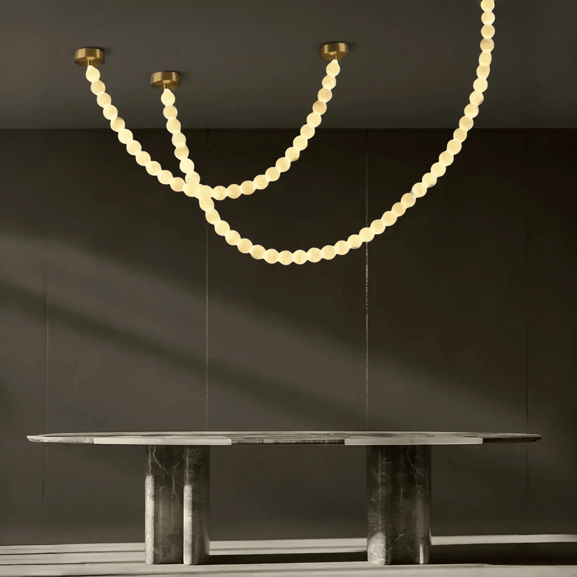 Modern LED Natural Alabaster Globes Beads Hanging Chandelier Indoor Lighting Fixture-Modern Pendant lamp-Trivellolab-112 globes-L300+L500CM/L118"+L197"-Warm Light (3000K)-Black + White-Trivellolab