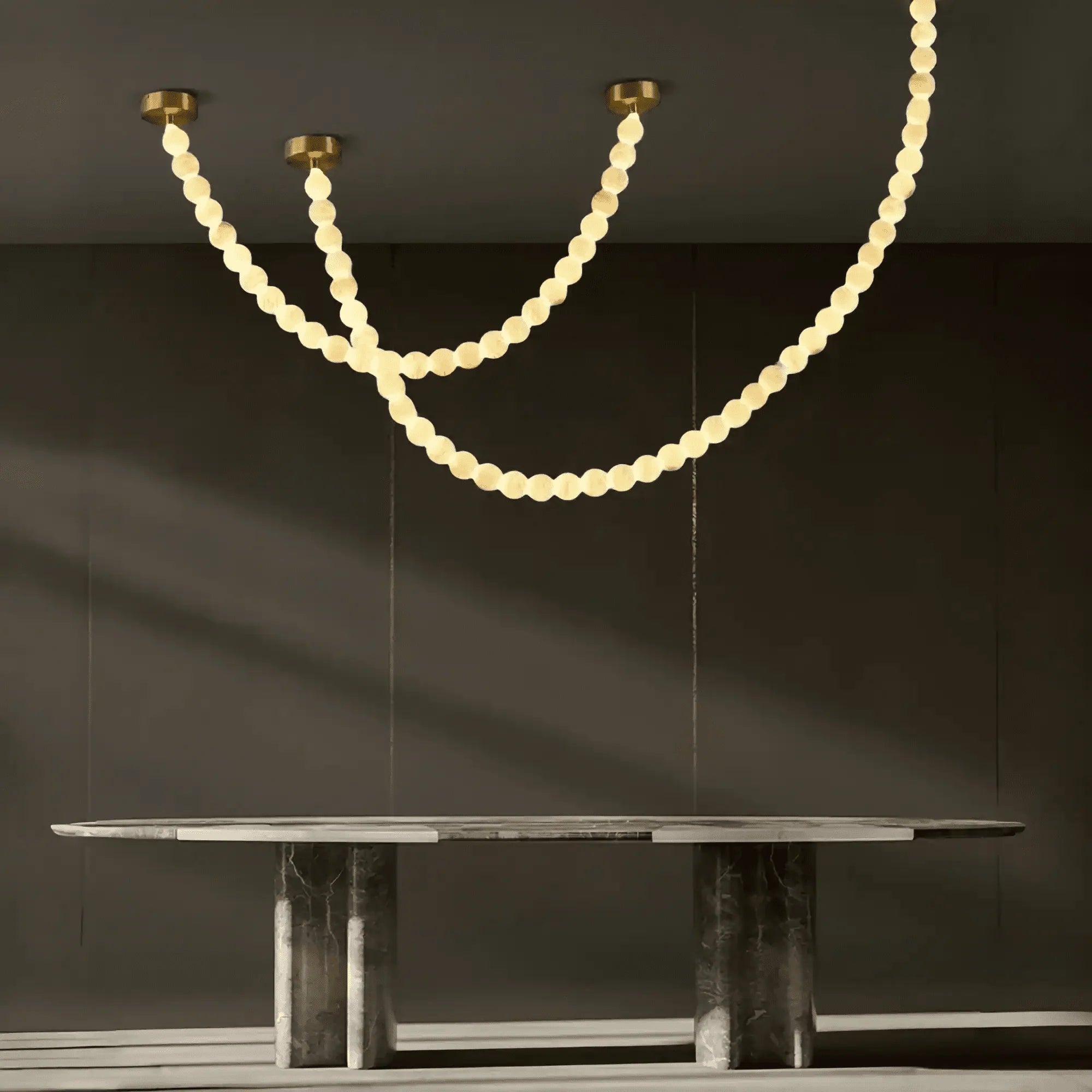 Modern LED Natural Alabaster Globes Beads Hanging Chandelier Indoor Lighting Fixture-Modern Pendant lamp-Trivellolab-112 globes-L300+L500CM/L118"+L197"-Warm Light (3000K)-Black + White-Trivellolab