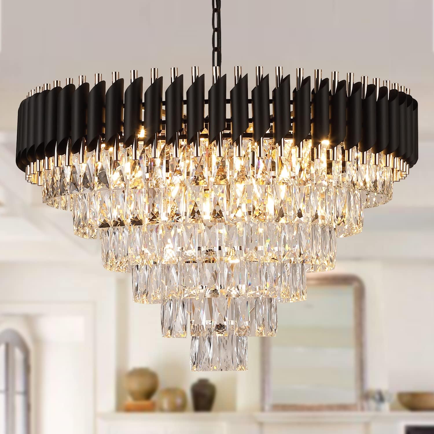 Modern Luxury Multi - Tier Oval/Round Crystal Tiered Chandelier - Round/D29.5"*H18.9"/6 TiersWarm LightTrivellolab