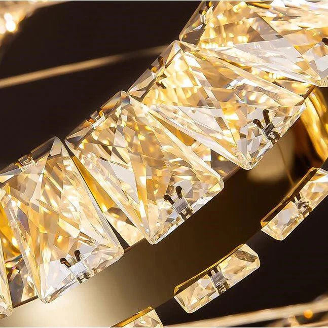 Modern Multi Gold Donuts Shape Crystal Chandelier Ring Round Light Fixture for Foyer Staircase - Linear/ D 63" * H 98.4"ChromeWarm LightTrivellolab