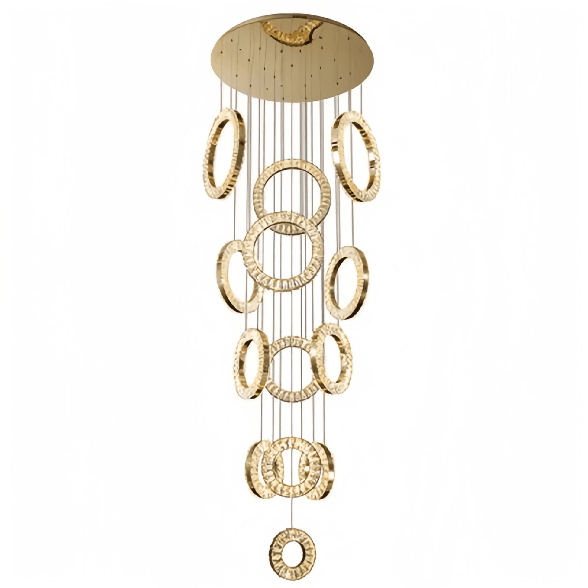 Modern Multi Gold Donuts Shape Crystal Chandelier Ring Round Light Fixture for Foyer Staircase - Linear/ D 63" * H 98.4"ChromeWarm LightTrivellolab