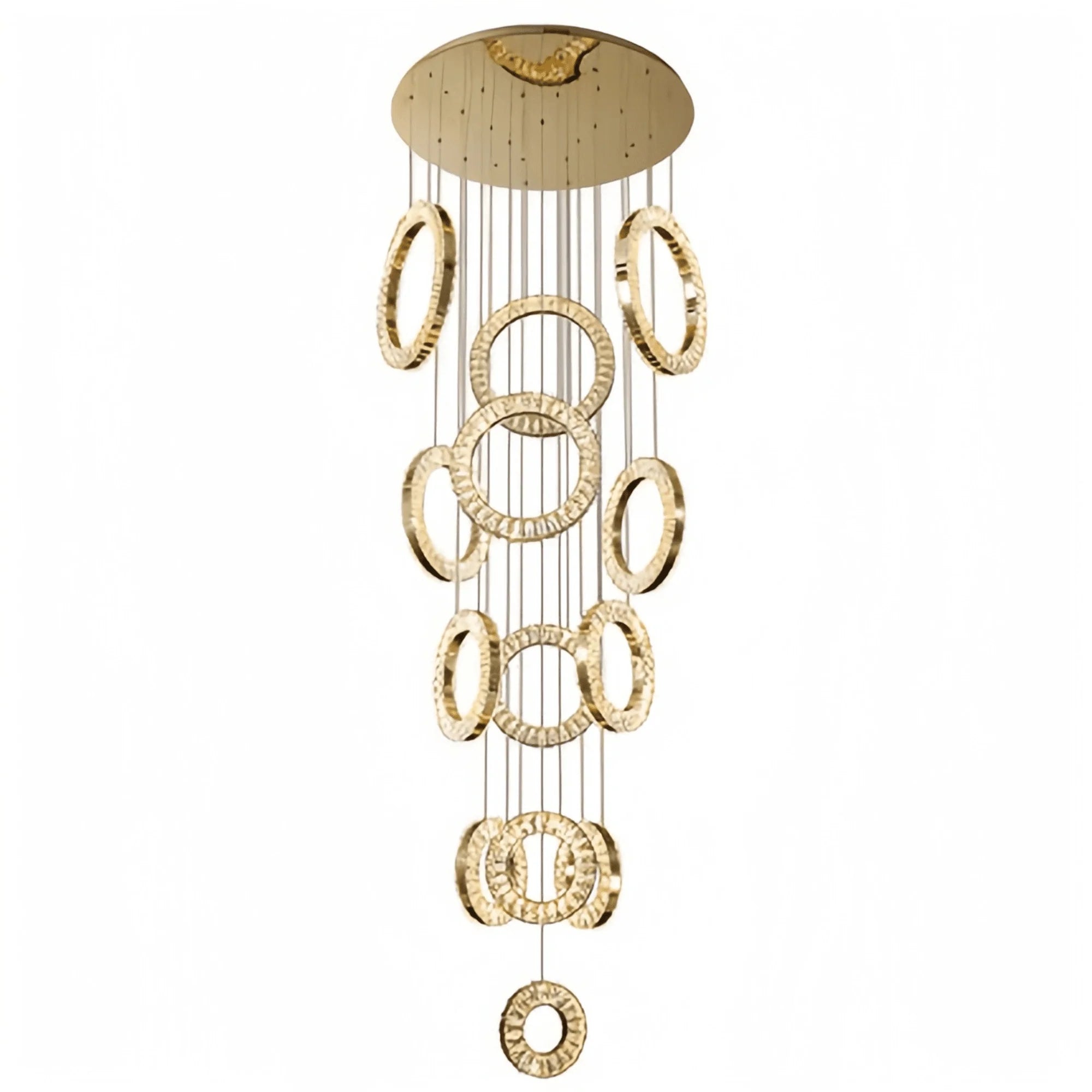 Modern Multi Gold Donuts Shape Crystal Chandelier Ring Round Light Fixture for Foyer Staircase - Linear/ D 63" * H 98.4"ChromeWarm LightTrivellolab