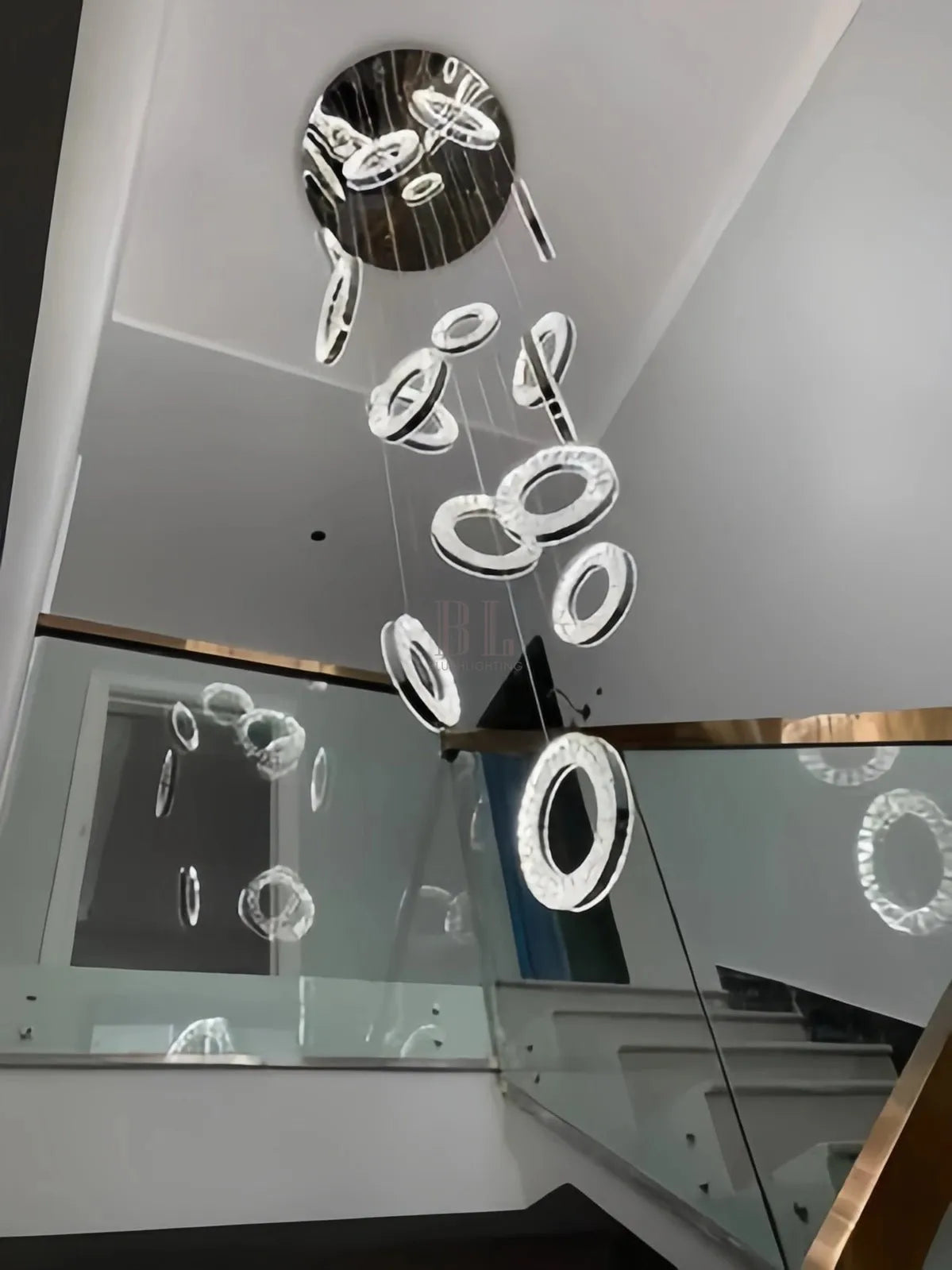 Modern Multi Gold Donuts Shape Crystal Chandelier Ring Round Light Fixture for Foyer Staircase - Round/ D 31.5" * H 118.1"ChromeWarm LightTrivellolab