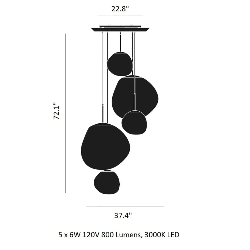 Modern Rock Glass Special Shape Pendant Lighting - Set B: D37.4"*H72.1"(D7.87"*3+D14.17"*2)Smoke GreyWarm LightTrivellolab