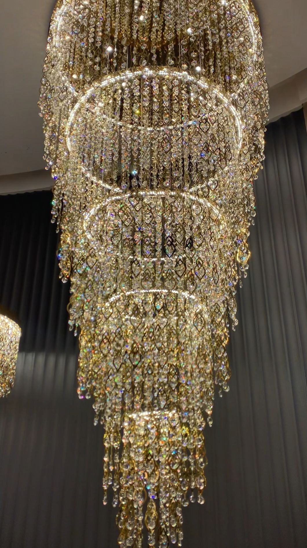 Modern Round 5 - Layer Crystal Tassel Chandelier for Villa/Staircase/Foyer/Living Room - D39.37''*H94.48''(D100cm*H240cm)/62.2kgWarm LightTrivellolab
