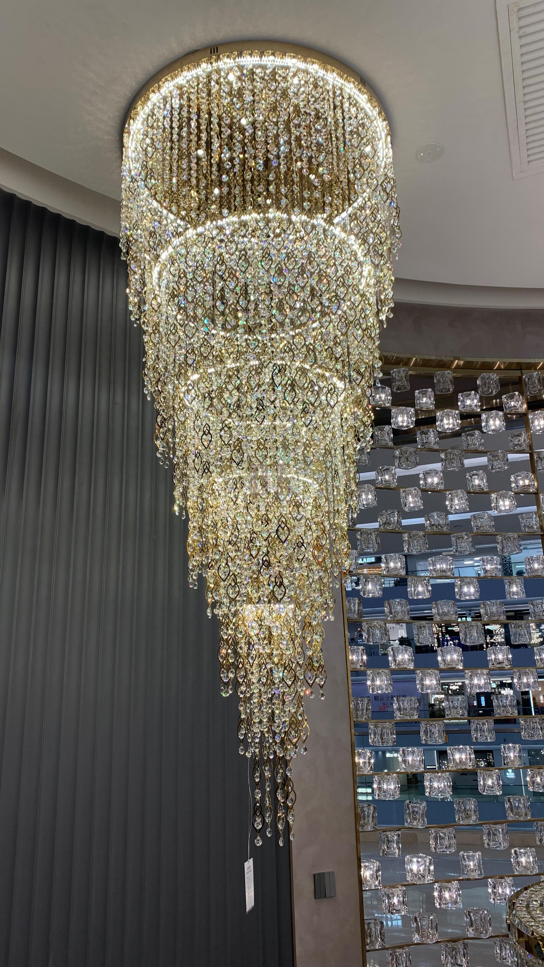 Modern Round 5 - Layer Crystal Tassel Chandelier for Villa/Staircase/Foyer/Living Room - D39.37''*H94.48''(D100cm*H240cm)/62.2kgWarm LightTrivellolab