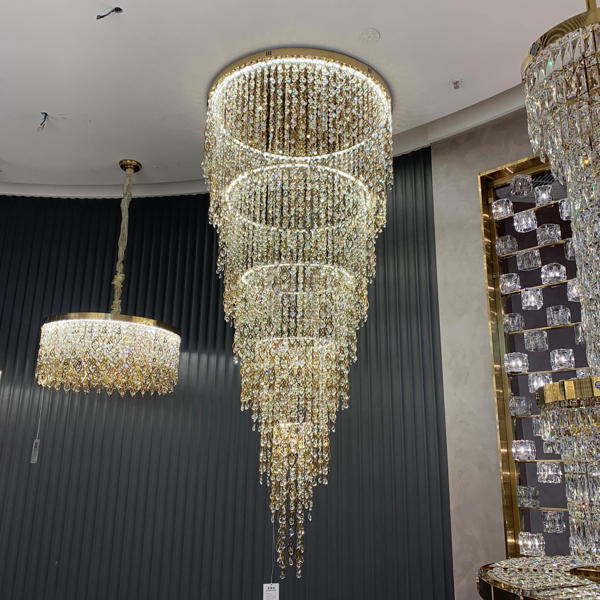 Modern Round 5 - Layer Crystal Tassel Chandelier for Villa/Staircase/Foyer/Living Room - D39.37''*H94.48''(D100cm*H240cm)/62.2kgWarm LightTrivellolab