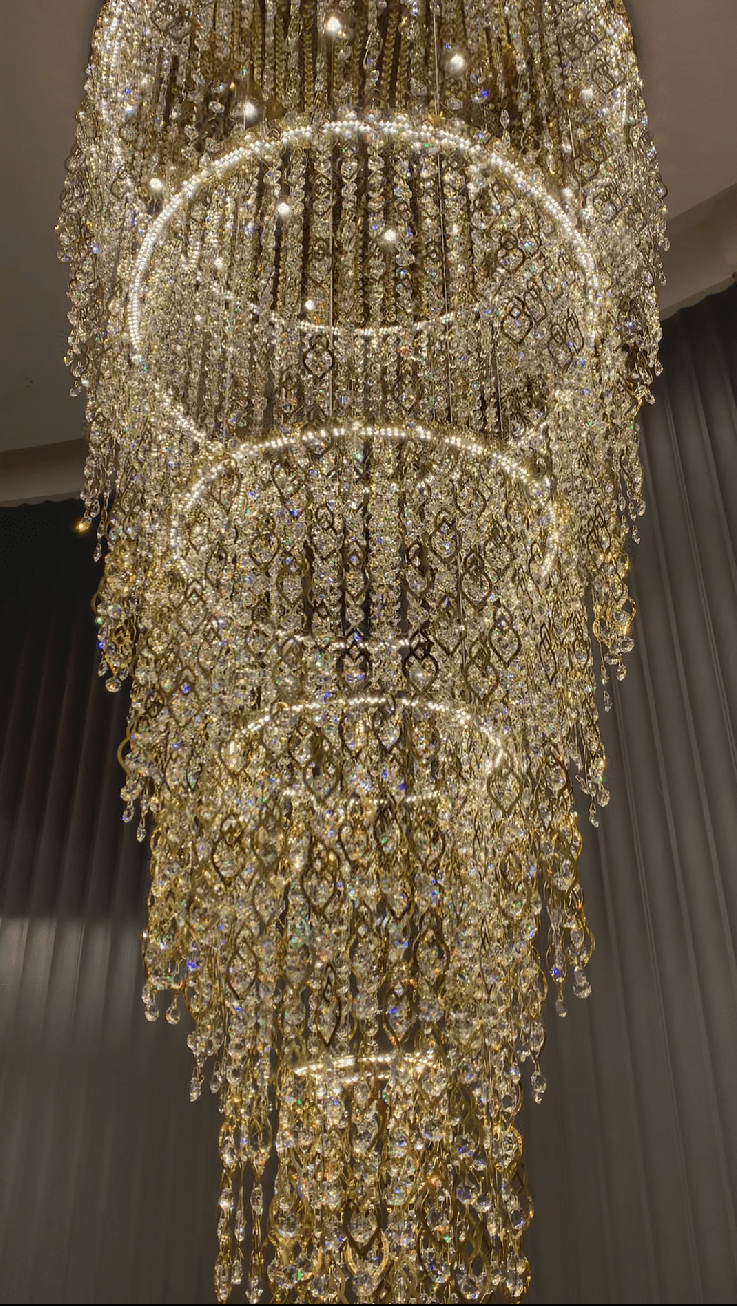 Modern Round 5 - Layer Crystal Tassel Chandelier for Villa/Staircase/Foyer/Living Room - D39.37''*H94.48''(D100cm*H240cm)/62.2kgWarm LightTrivellolab