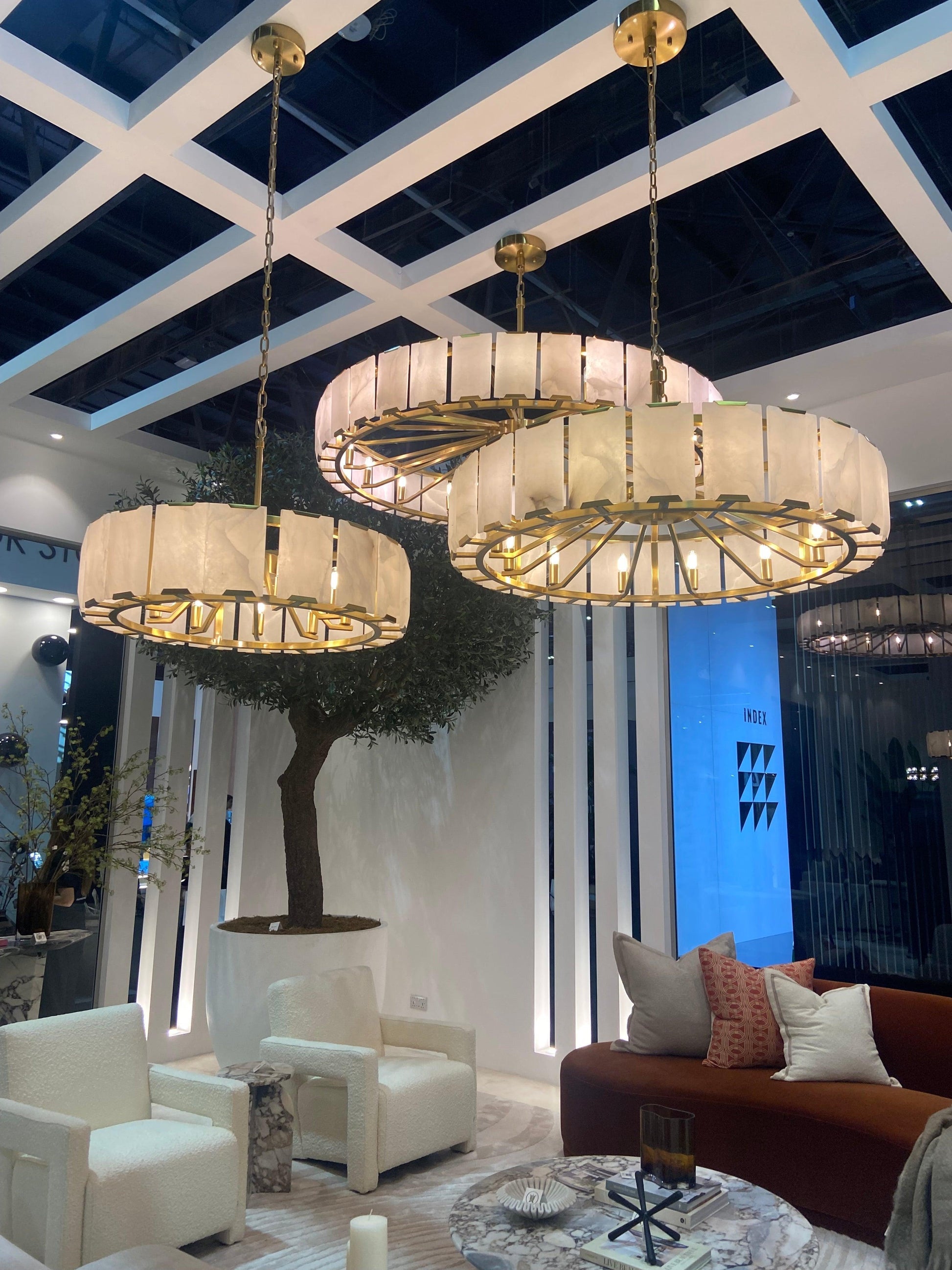 Modern Round Alabaster Chandelier for Living Room/Bedroom - D19.7"*H10.23"Warm LightTrivellolab