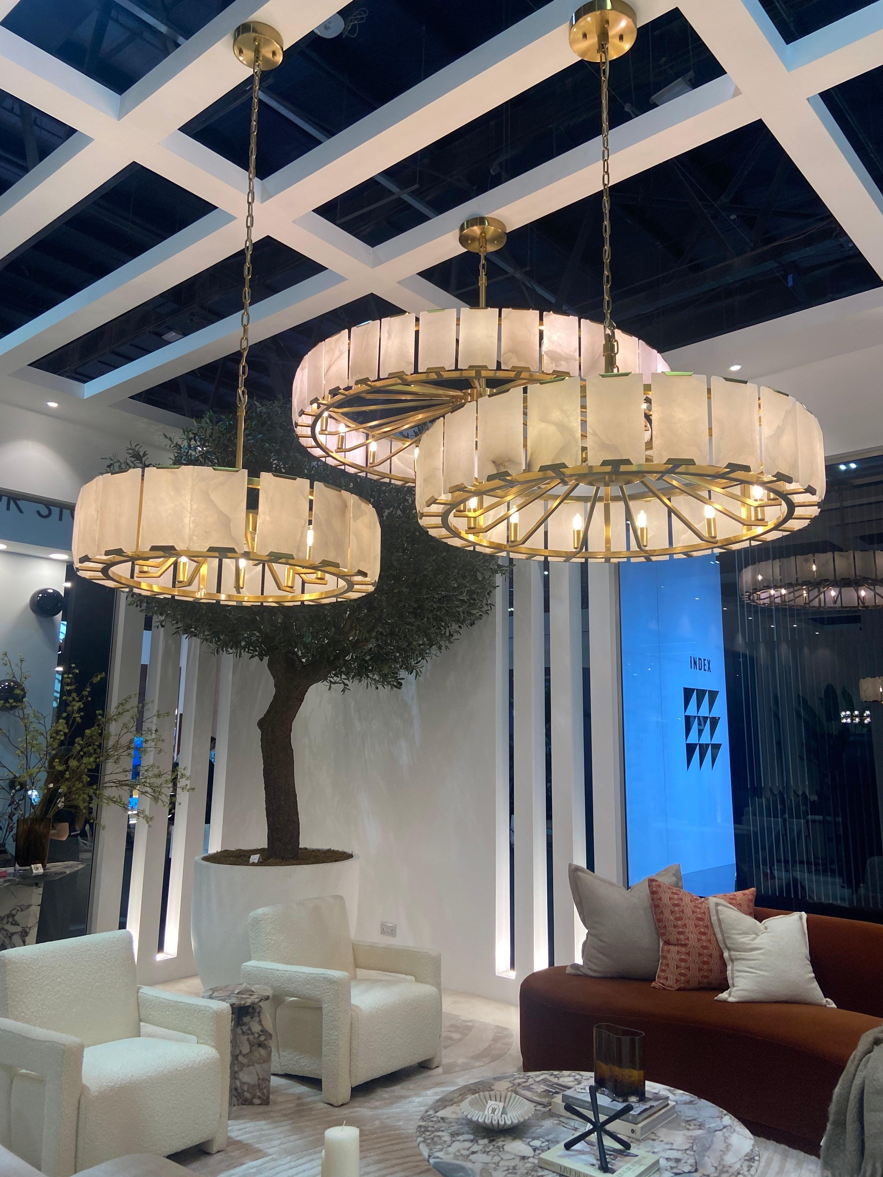 Modern Round Alabaster Chandelier for Living Room/Bedroom - D19.7"*H10.23"Warm LightTrivellolab